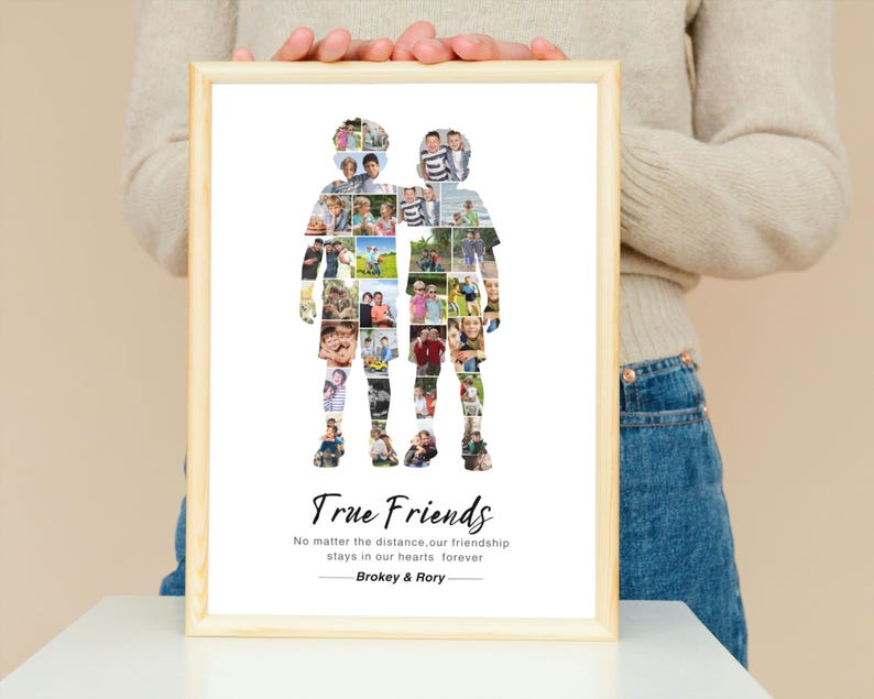 2 boys photo collage personalized best friend gift for boys friendship, BFF boys birthday gift, male friendship gift and farewell photo gift