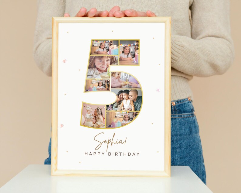 5th Birthday Photo Collage Gift: Personalized Number Five Keepsake (Digital Download)