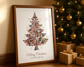 Christmas Photo Collage Template: Xmas Tree Frame (Digital Download Canva Template
