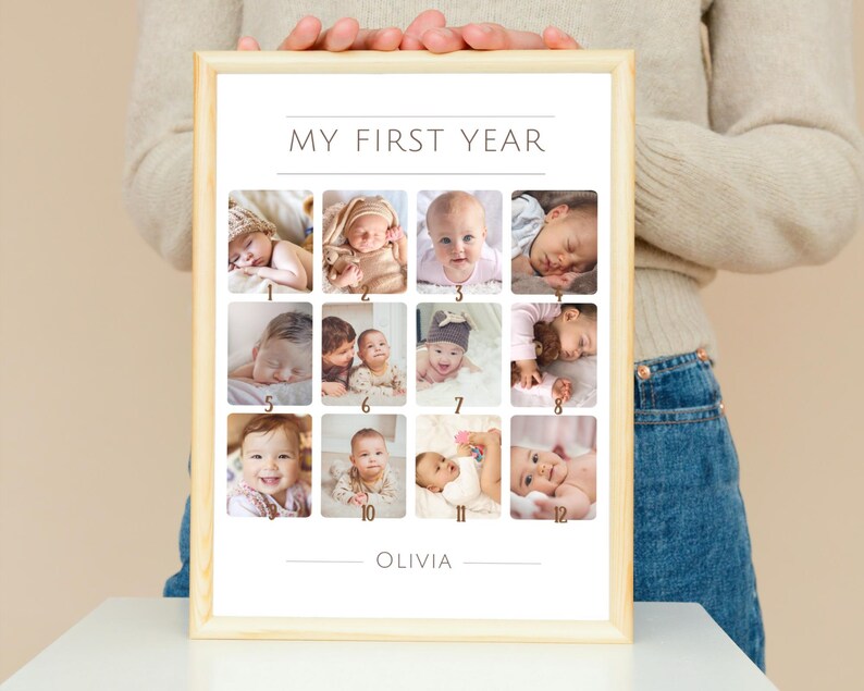 Baby's First Year Photo Collage: Custom 1st Birthday Milestone Poster (Digital File) image 3