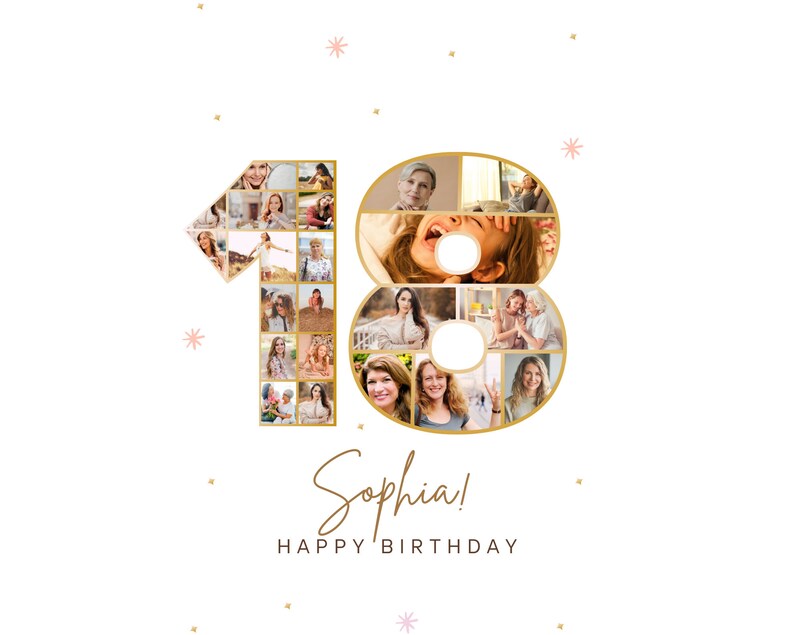 Custom 18th Birthday Photo Collage, Canva Template (Digital Download)