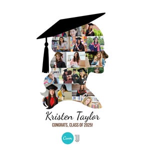 Graduation Photo Collage Template 2026 Senior Gifts Grad Collage Poster Graduation Cap Design Drag and Drop Canva Template Instant Download