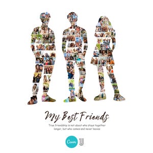 Peut inclure: Un collage de photos en forme de trois personnes, deux hommes et une femme, avec le texte "Mes meilleurs amis" et "La vraie amiti&eacute; ne consiste pas &agrave; savoir qui reste ensemble le plus longtemps, mais qui vient et ne part jamais".