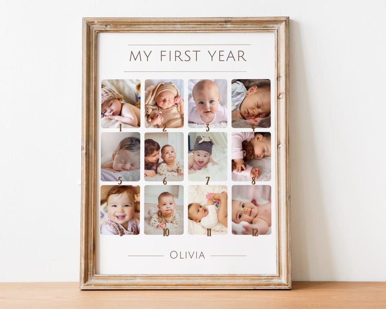 Baby's First Year Photo Collage: Custom 1st Birthday Milestone Poster (Digital File) image 1