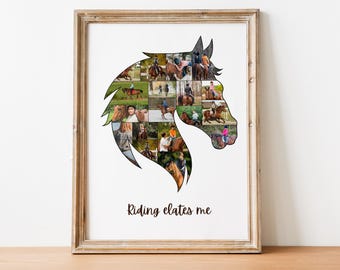 Personalized horse photo collage with custom portrait, perfect wall art and gift for horse lovers and riders