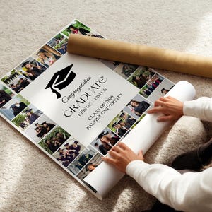 Vorlage für eine Fotocollage zum Schulabschluss 2026, Willkommensschild zur Abschlussfeier, Poster für die Abschlussfeier, bearbeitbare Geschenkvorlage für Schulabgänger (Canva) Bild 2