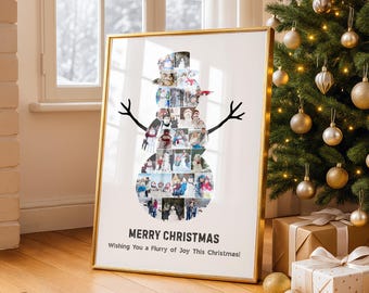Editable Snowman Photo Collage Template, Custom Winter Photo Collage Printable, Digital Winter Snowman Wall Decor, Xmas Gift