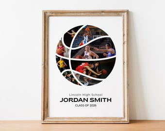 Personalisierte Basketball-Fotocollage, Seniorennachtgeschenk, Klasse von 2026 (Canva Template Digital Download)