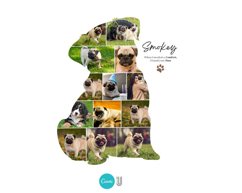 Custom Pug Photo Collage Gift: Dog Memorial (Canva Template)
