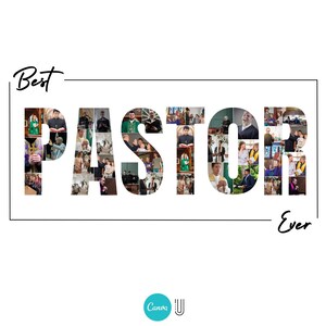 K&ouml;nnte beinhalten: Eine Collage aus Fotos, die das Wort "PASTOR" buchstabieren, mit den W&ouml;rtern "Best" und "Ever" dar&uuml;ber und darunter.