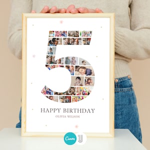 Birthday Gifts, Personalized Gifts, 5th Birthday Photo Collage,  Son Daughter Gift, Birthday Collage,  Number 5 Collage, kids gift