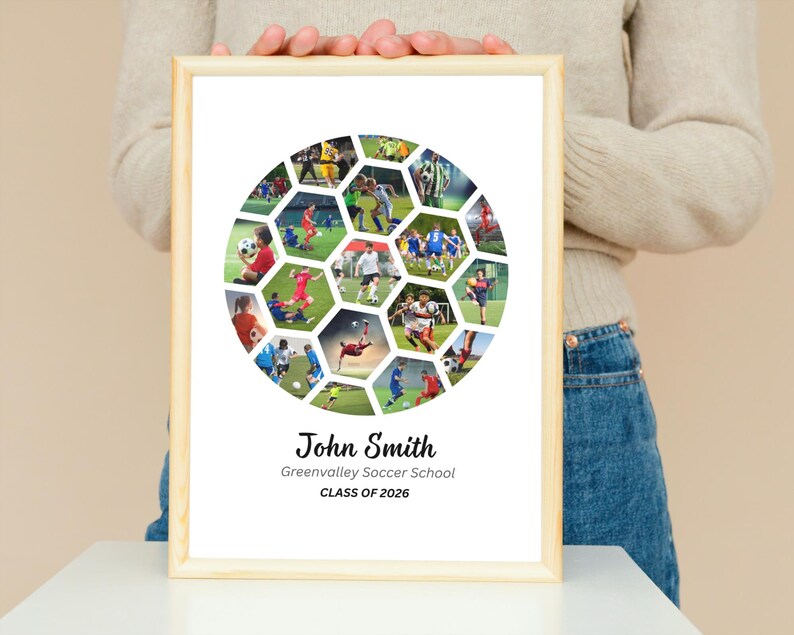 Personalized Soccer Ball Photo Collage Template, Graduation Gift, Senior Night Gift, Player Gift, Gift for Coach, Gift for Dad, Canva