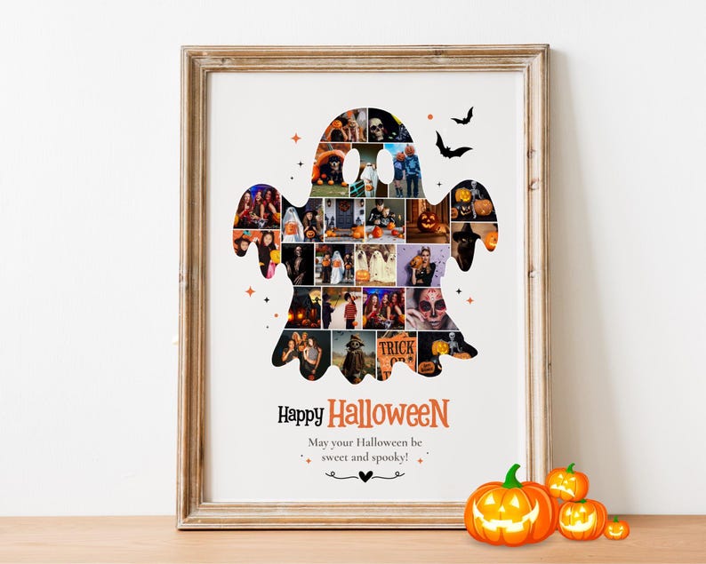 Halloween Photo Collage Template, Family Memory Keepsake, Spooky Wall Art, Trick or Treat Picture Frame, Canva Editable Gift