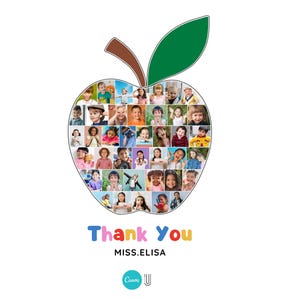 Teacher Appreciation Apple-Shaped Photo Collage Template – Editable Classroom Poster & Personalized Thank You Gift for Teachers