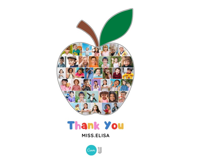 Teacher Appreciation Apple-Shaped Photo Collage Template – Editable Classroom Poster & Personalized Thank You Gift for Teachers