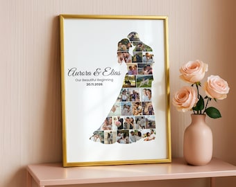 Wedding Photo Collage – Custom Bride & Groom Silhouette Art – Personalized Wedding Keepsake – Anniversary Gift