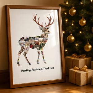 Deer Hunting Gifts, Hunting Gift for Men, Personalized Deer Photo Collage, Hunting Dad and Son Gift, Hunting Memory Photo Frame, Boyfriend image 1