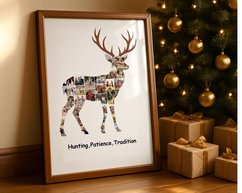 Deer Hunting Gifts, Hunting Gift for Men, Personalized Deer Photo Collage, Hunting Dad and Son Gift, Hunting Memory Photo Frame, Boyfriend image 1