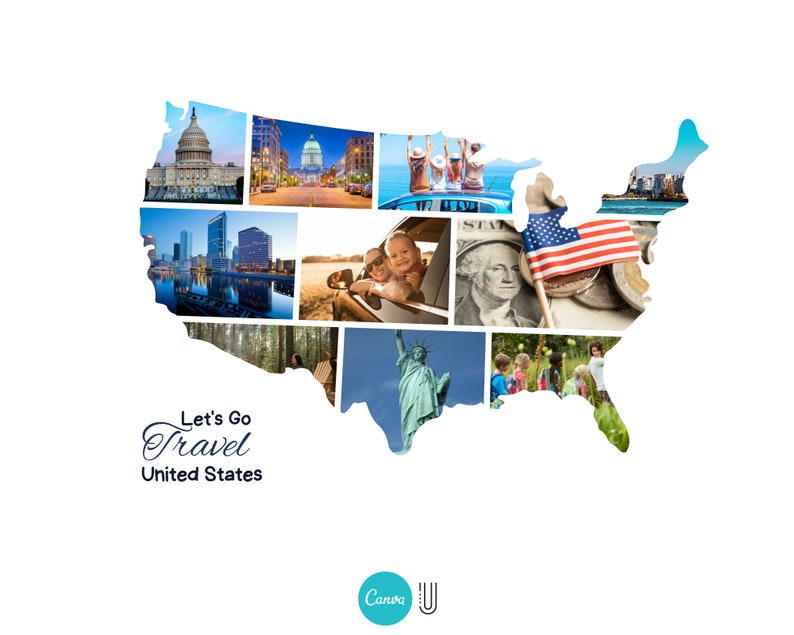 US Map Photo Collage: Custom Travel Gift (Digital File)