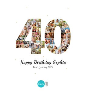 40th Birthday Photo Collage, Canva Template (Digital Download)