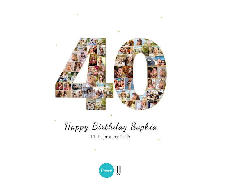 40th Birthday Photo Collage, Canva Template (Digital Download)