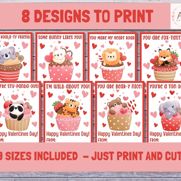 Kids Valentines Cards Instant Digital Download, Printable Kids Valentines Day Cards, Animal Valentines Cards, Printable school valentines