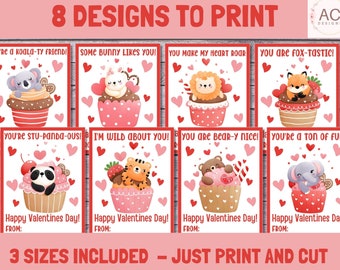 Kids Valentines Cards Instant Digital Download, Printable Kids Valentines Day Cards, Animal Valentines Cards, Printable school valentines
