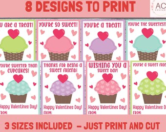 Cupcake Valentines Cards, Printable Kids Valentines (Digital Download)