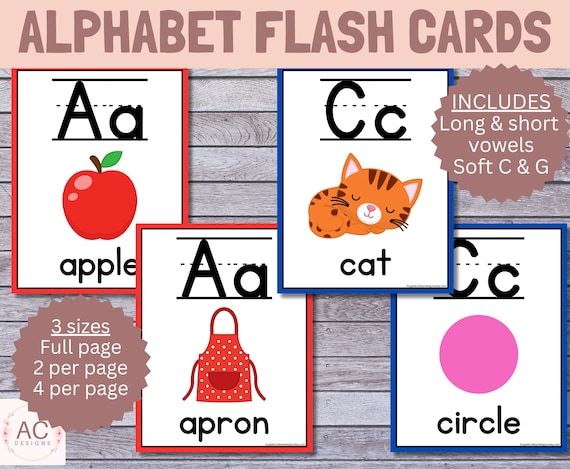 Printable Alphabet Flash Cards, Colorful Classroom Decor (digital