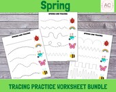 Spring Tracing Practice Worksheets, Spring Printable Activities, Easter Activity, Fine Motor Skills Development