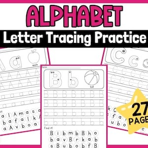 Hojas de trabajo del alfabeto imprimibles: práctica de rastreo, escritura a mano, formación de letras, fonética, habilidades motoras finas, sonidos iniciales y reconocimiento
