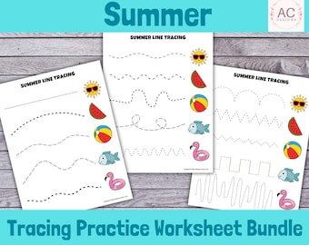 Summer Tracing Worksheet, Fine Motor Skills Activity (PDF Pattern)
