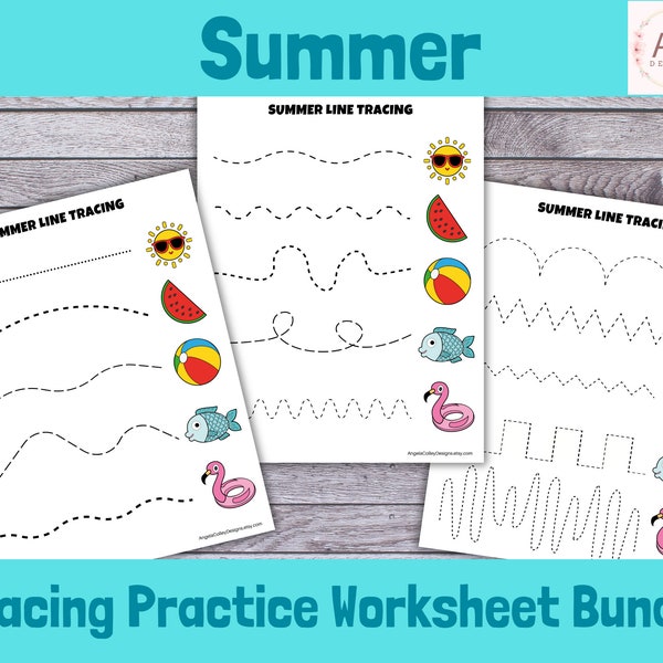 Summer Tracing Worksheet Printable, Kids Fine Motor Skills Practice, Handwriting Activity, Pre-writing Development Resource for Children