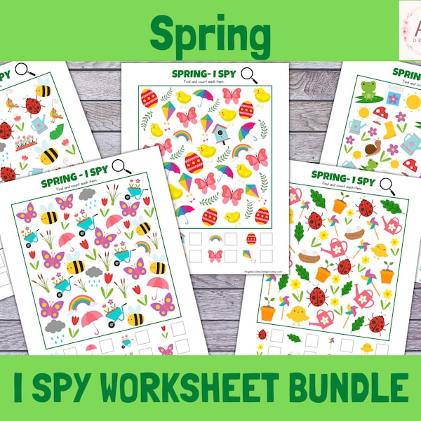 Spring I Spy Worksheets, Spring Printable Activities, Easter Activity, Spring Activity, Learn to Count, Look and Find Math Game, I Spy Game