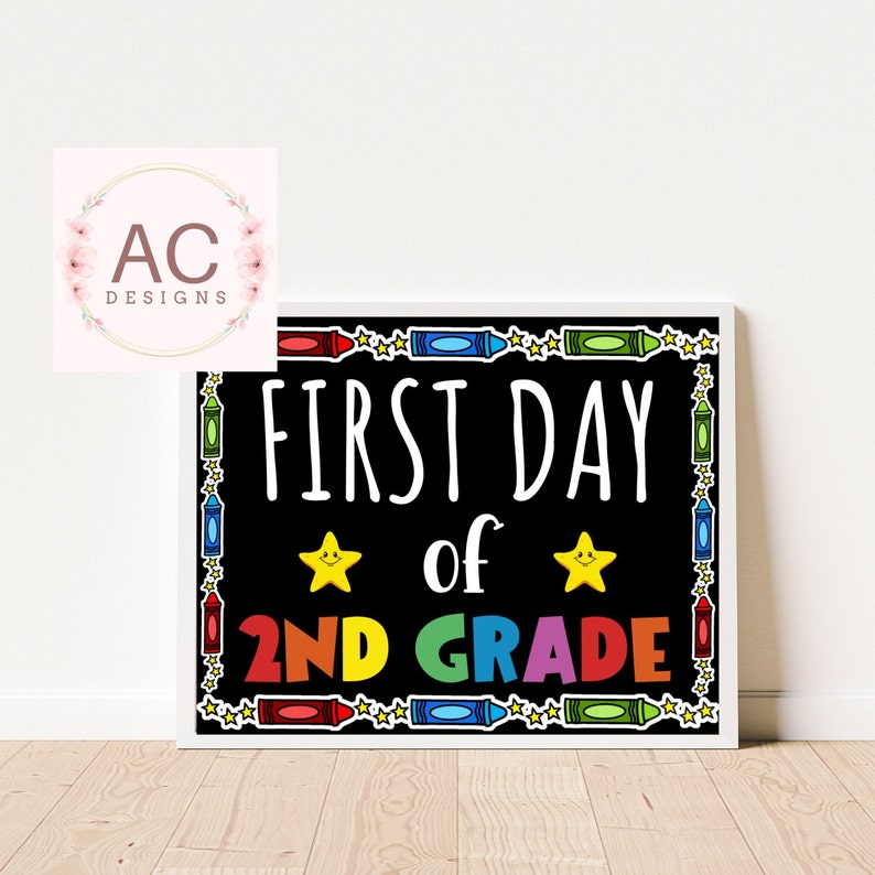 First Day of 2nd Grade Sign, Crayon Border Photo Prop (digital Download ...