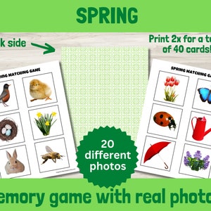 Frühling Memory Spiel druckbar, Real Life Natur Foto Matching Puzzle, Montessori Aktivität für Kinder, Frühlern-Ressource für Lernkarten