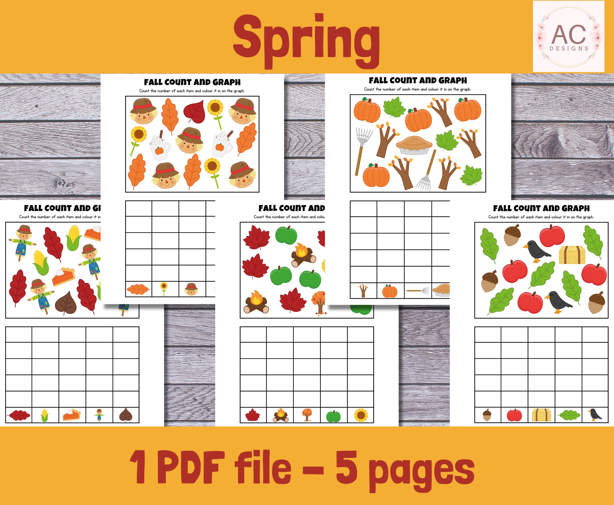 Fall Count and Graph Worksheets Thanksgiving Fall Printable - Etsy