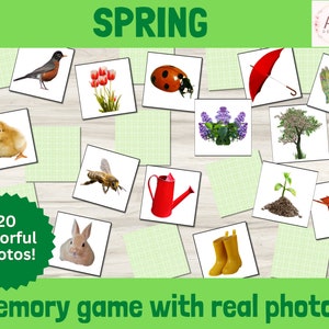 Spring Memory Game afdrukbaar, Real Life Nature Photo Matching Puzzle, Montessori-activiteit voor kinderen, Early Learning Flashcards Resource