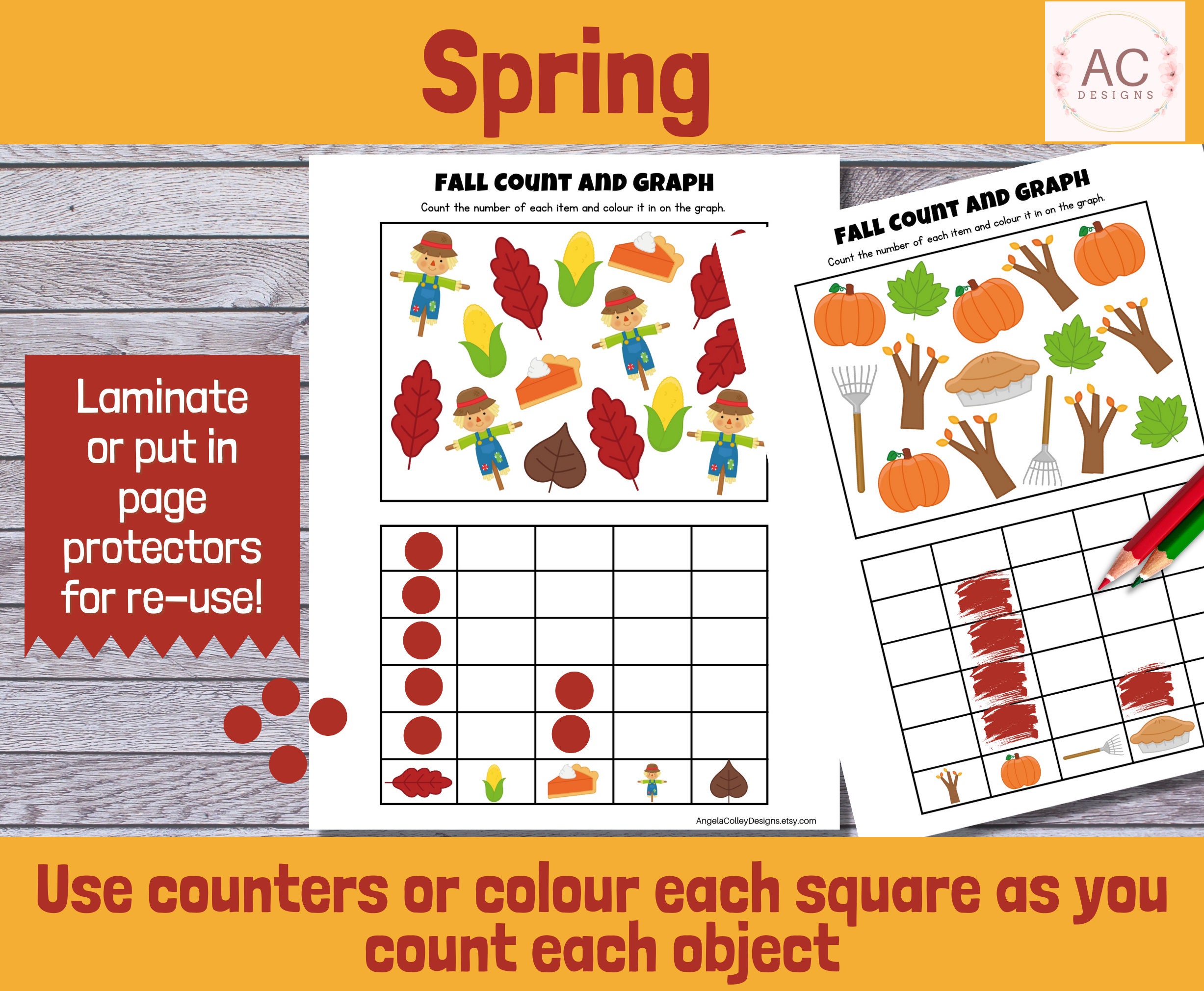 Fall Count and Graph Worksheets Thanksgiving Fall Printable - Etsy