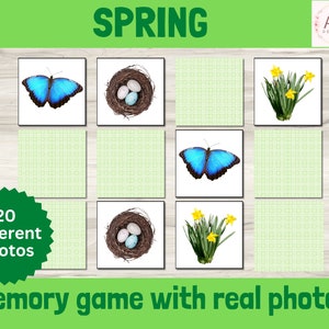 Spring Memory Game afdrukbaar, Real Life Nature Photo Matching Puzzle, Montessori-activiteit voor kinderen, Early Learning Flashcards Resource