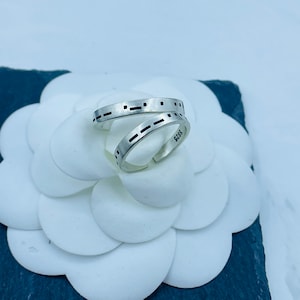Sterling Silver Morse Code Ring - Adjustable Minimalist Band