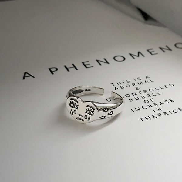 925 Sterling Silver Crying Face Ring - Adjustable Unisex Fashion
