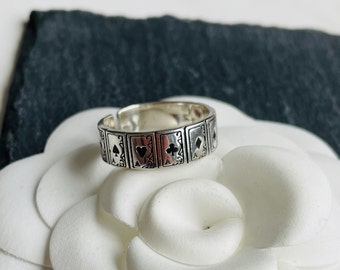 925 Sterling ring-925 Silver Poker Ring - Adjustable Ring - Special Gift - fashion ring for unisex