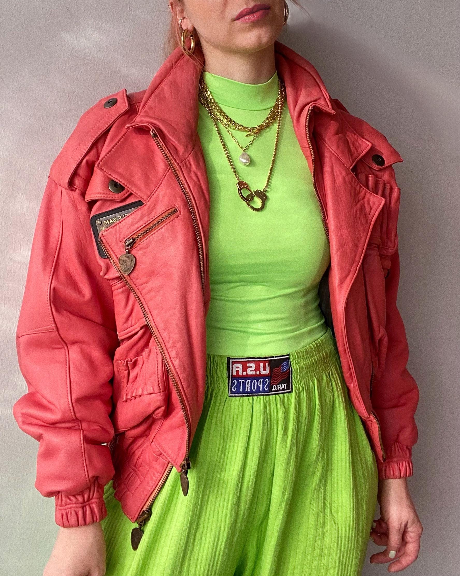 ジャケット・アウター 90s FRANCE-MADE Pink RAM Leather JKT Vintage 1990s Early 2000s Pink Leather Jacket Zip Front