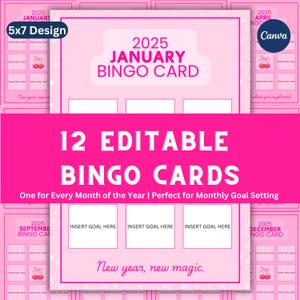 12 Month Bingo Card Bundle | Monthly Goal Planner | Manifestation Bingo Cards | Goal Setting Tracker | 2025 Bingo Card | New Years Bingo