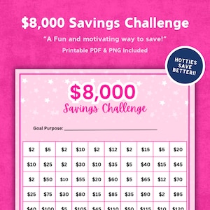 8000 Savings Challenge | Printable Savings Tracker | Digital Download | Budget Planner | Money-Saving Template | Savings Challenge