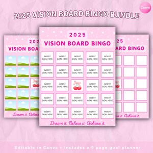 2025 Vision Board Bundle |  2025 Bingo Card | 2025 Goal Planner | Manifestation Bingo Card Template | Editable Template | New Years Bingo
