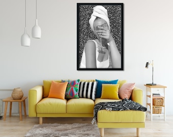 Woman with Martini Black and White Art Print, Bar Cart Decor (Digital Download)