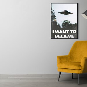X Files I Want To Believe Poster, UFO Print, Science Classroom Decor, Sci Fi Poster, X-files, UFO Poster, Tv Show, Alien Movie Decor, Canvas