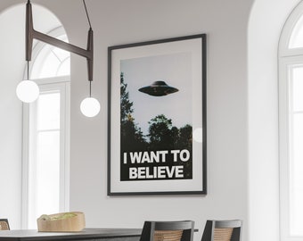 X Files I Want To Believe Poster, UFO Print, Science Classroom Decor, Sci Fi Poster, X-files, UFO Poster, Tv Show, Alien Movie Decor, Canvas